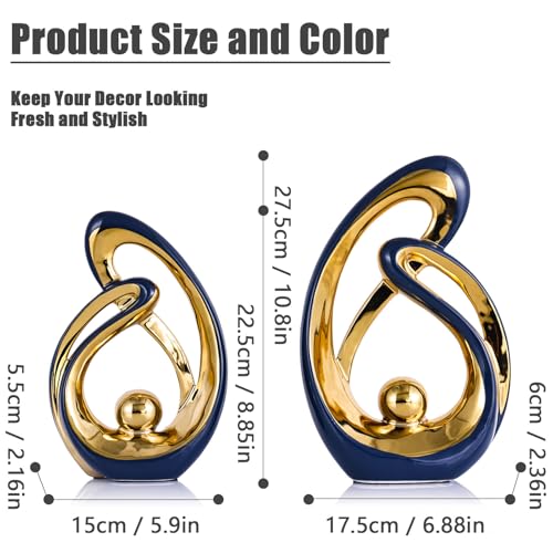 XMGZQ Home Decor Accent,Porcelain Art Mid Century Bookshelf Decorations,Gold Centerpieces for Tables,Abstract Ceramic Statue Sculpture for Coffee Table Mantel Tv Stand Centerpieces (Blue, Large) - color: Blue, size: Large