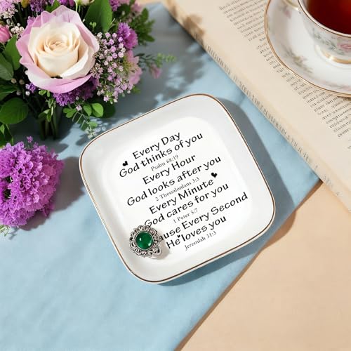 Christian Gifts for Women Faith Jewelry Dish, Religious Gifts Gifts for Women Birthday Christmas Ring Dish Jewelry Tray Gift -Every Second God He Loves You - style: Every Second God Loves You