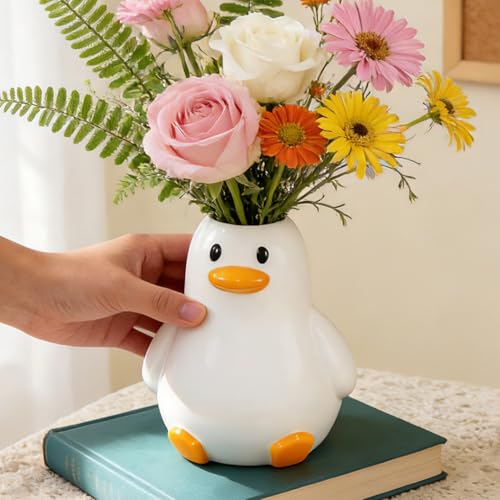 Tnstbiee Handcrafted Ceramic Duck Vase - Cute Animal Round Small Vase,Modern Trendy Flower Vase for Living Room Coffee Table Bathroom, Funky Centerpiece for Kitchen Utensils, Ideal Gift for Home Decor - color: Fat Duck Vase