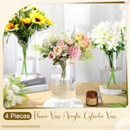 Qunclay 4 Pcs Acrylic Flower Vase Plastic Cylinder Vase for Centerpiece Decorative Clear Acrylic Cylinder Containers Break Resistant Round for Home Party Table Deco(5 x 10 Inch) - size: 5 x 10 Inch