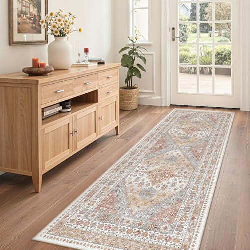 zesthome Runner Rug 2x5 - Stain Resistant Machine Washable Rug, Non Slip Vintage Hallway Runner Rugs, Low Pile Lightweight Runners for Kitchen, Entryway and Corridor - color: Orange, size: 2' x 5' (Runner)