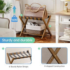 SMIBUY Luggage Rack, Foldable Bamboo Suitcase Stand with Storage Shelf for Guest Room, Bedroom, Hotel, Heavy-Duty, 1 Pack (Walnut) - color: Walnut