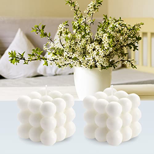 Bubble Candles White Bubble Candles Set, Floating Shelves Cool Shaped Soy Candles Strong Scented Cube Funny Aesthetic Candle for Trendy Home Bathroom Room Shelf Decor Candle 2PCS - color: White