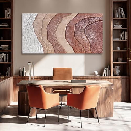 Hue7Art Modern Abstract Neutral Canvas Wall Art Beige Brown Textured Minimalist Painting Contemporary Artwork for Living Room Bedroom Office Wall Decor 24x48 Inch - color: White and Reddish Brown, size: 48"L x 24"W