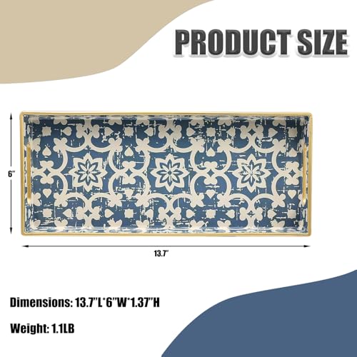 Bathroom Vanity Tray for Countertop, Small Plastic Toilet Tank Tray Versatile Storage & Organization Tray for Makeup, Perfume, Desk, Kitchen, Candles, 13.7"x6"x1.4", 35Boho1 - color: 15multi1