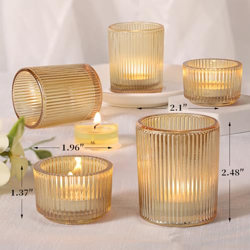 NITIME 20pcs Ribbed Gold Votive Candle Holders, Assorted Tea Light Candle Holder Glass for Wedding Table Decor, Gold Candle Holders for Table Centerpieces, Diwali, Brithday, Party and Holiday Decor - color: Gold