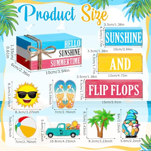 Vercraft 11 Pcs Summer Decorations Set Sunshine Tiered Tray Decor Hello Sweet Summer Wooden Blocks Flip Flops Coconut Tree Centerpiece for Home Office Decorations - style: Hawaiian