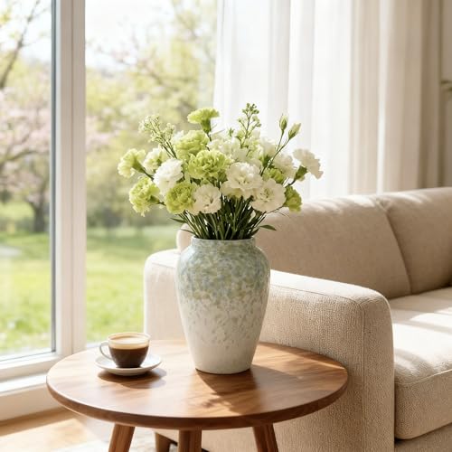 6” Tall Ceramic Vase for Home Decor, Heavyweight Speckled Ceramic Flower Vase for Farmhouse Centerpieces, Modern Table Mantel Shelf Decor, Perfect for Fresh or Artificial Flowers (Green) - color: Green