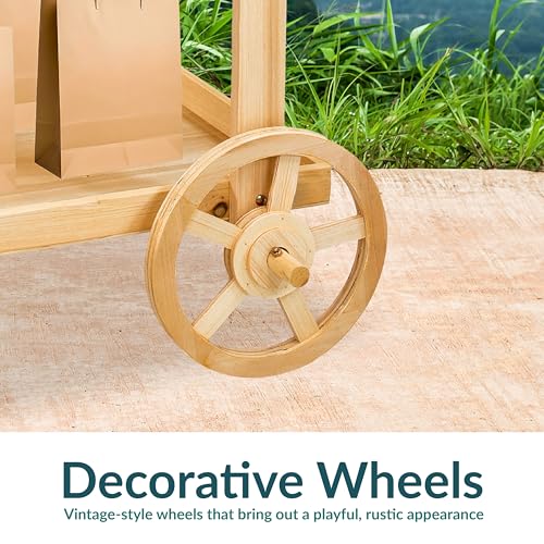 Sunnydaze Country Market Flower Cart Display Stand with Wheels - 2 Shelves - Fir Wood - 30 lb Weight Capacity - Natural Fir - color: Natural Fir