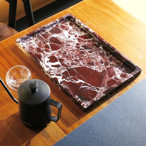 Real Luxurious Natural Marble Vanity Tray Genuine Marble Storage Tray for Home Decor Stone Tray for Bathroom/Kitchen/Vanity/Dresser,Plate Holder for Tissues, Candles, Towel - color: Marble Tray-rosso