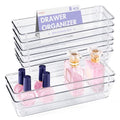 HOUSE DAY Desk Drawer Organizer Bins 8 PCS, 9*3*2" Clear Drawer Organizers with Silicone Pads, Vanity Organizers and Storage, Non Slip Plastic Drawer Organizer for Makeup, Bathroom, Kitchen, Office - size: 8 Pack -9x3x2''