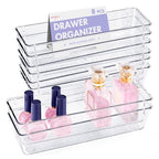 HOUSE DAY Desk Drawer Organizer Bins 8 PCS, 9*3*2" Clear Drawer Organizers with Silicone Pads, Vanity Organizers and Storage, Non Slip Plastic Drawer Organizer for Makeup, Bathroom, Kitchen, Office - size: 8 Pack -9x3x2''