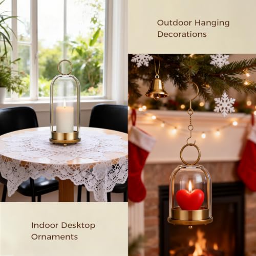 5"&4" Hurricane Glass Candle Holders, Hanging Brass Metal Candle Holder for Pillar Candles Table Coffee Table Decor Interior Decoration - color: Gold