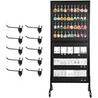 NectaCol 2'x 5' Standing Pegboard Display with T-Base, Pegboard Display Stand with Wheels, Metal Peg Board Display Rack, Art Display Stand, Extra 10 Pieces Hooks - Black - size: 1-Pack Black