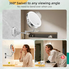 FUNTOUCH 5000mAh Rechargeable Wall Mounted Makeup Mirror with Lights,Double Sided 1X/30X Magnification,3 Color Lights,Touch Dimmable,Extended Arm 360 Rotation Lighted Bathroom Mirror - color: Polished Chrome