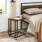 VASAGLE End Table, C Shaped TV Tray with Metal Frame Rolling Casters, Industrial Side Table for Living Room Bedroom, 19.7 x 13.8 x 23.6 Inches, Dark Walnut and Black - color: Dark Walnut + Black