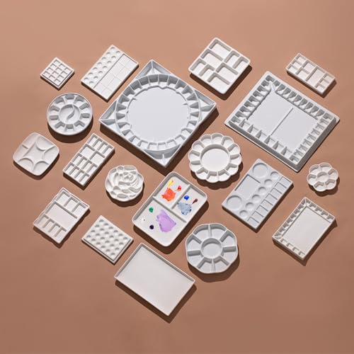 MEEDEN Ceramic Artist Paint Palette, Rectangle Porcelain Watercolor Palette, 10'' × 7'' Ceramic Mixing Tray for Gouache, Watercolor, Acrylic Painting