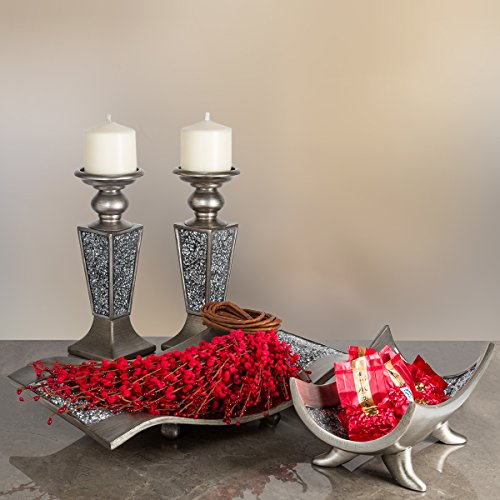 Creative Scents Schonwerk Silver Pillar Candle Holder Set of 2 - Crackled Mosaic Design - Centerpiece Table Decoration - Coffee Table Decor - Decoration Centerpiece for Living/Dining Room - Best Gift - color: Schonwerk Silver
