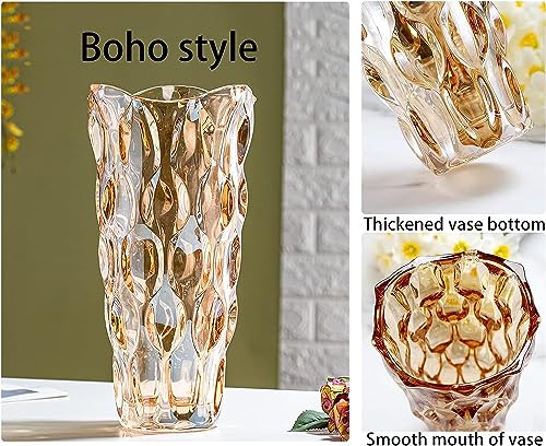 CEMABT Amber Glass Vase for Centerpieces, 9.4-inch Height, 5.1-inch Opening Width, 3.4 lbs Weight, Unbreakable, Suitable for All Kinds of Flowers, Modern and Elegant - color: Amber