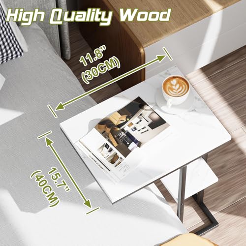 Easy Paws C Shaped End Table,Small Side Table for Couch and Bed, Gold Snack Couch Table for Small Spaces, Living Room, Bedroom,Bedside (White Marble) - color: Square-black, size: 1pc