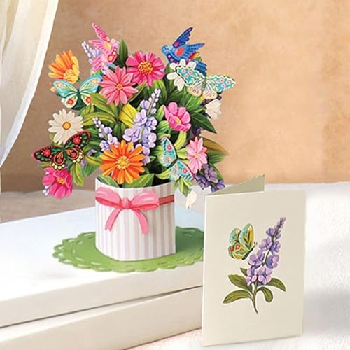 Freshcut Paper Pop Up Cards, Mini Enchanted Garden, 6 Inch Life Sized Forever Flower Bouquet 3D Popup Greeting Card, Birthday Cards, Thank You Card, Blank Notecard & Envelope - color: Enchanted Garden, size: Mini