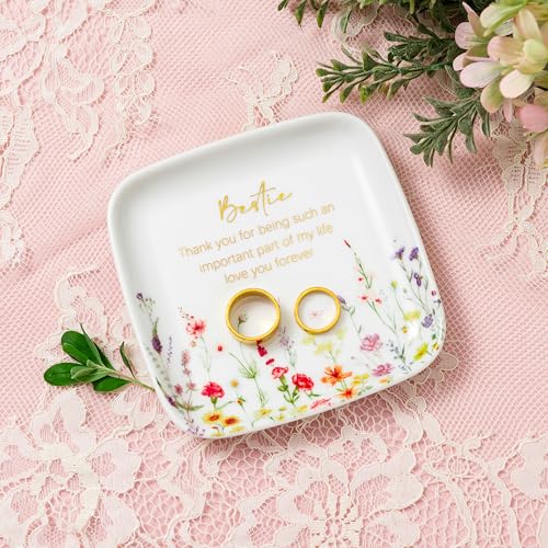 Crisky Jewelry Ring Dish for Bestie Birthday Gifts for Best Friend Women Friendship, Gifts for Friends Besties Floral Trinket Ring Dish Jewelry Tray for Her Sisters Long Distance Graduation Gift Ideas - style: Bestie Thank You for Being Such an Important
