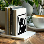 Peacoblue Metal Bookends for Shelves, Study Cast Iron Cute Cats Rustic Book Stoppers Support Holder Bookends Used on Desk, Shelf, Farmhouse Room for Small Heavy Duty Books 4.7"x3.5"x7", 1 Pair(Cats) - color: Cat