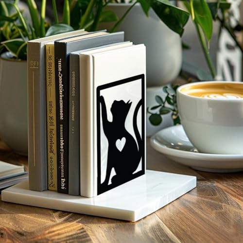 Peacoblue Metal Bookends for Shelves, Study Cast Iron Cute Cats Rustic Book Stoppers Support Holder Bookends Used on Desk, Shelf, Farmhouse Room for Small Heavy Duty Books 4.7"x3.5"x7", 1 Pair(Cats) - color: Cat