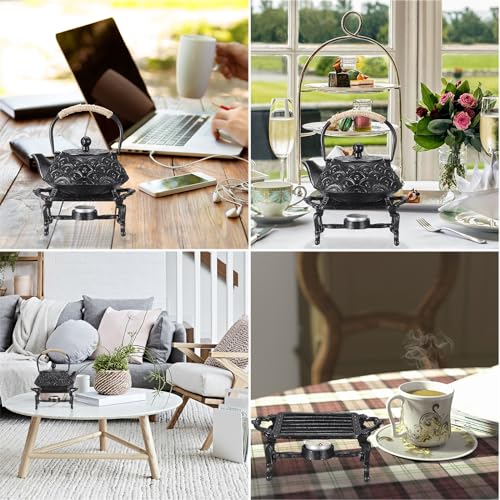 Sumnacon Tea Warmer Cast Iron Tea Pot Warmer with Tealight Candle Holder Sturdy Functional Teapot Warmer Stand for Office Party or Desk RetroTea Pot Heater for Heating Milk,Tea,Coffee,Food (Pack of 2) - size: 7.5x4.7 Inch (Pack of 2)