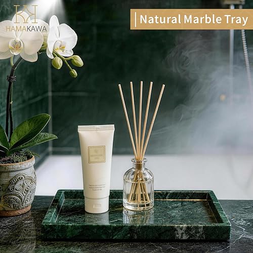 Large Bathroom Vanity Tray, Real Natural Marble Tray 12 inch, Emerald Green Marble Stone Toilet Tank Trays, Modern Dresser Trays, Countertop Organizer for Kitchen Counter, Soap Dispenser - color: Emerald Green 12-in Rect