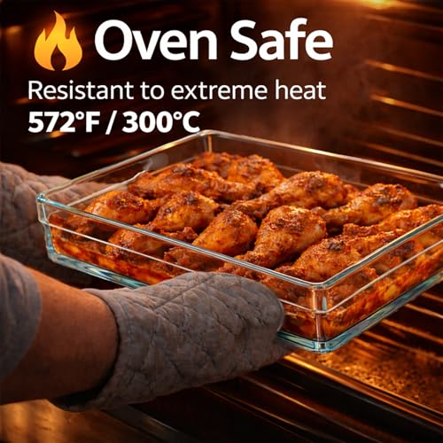 Ums 4.6-Qt (14'' x 10'' x 2.3'') Glass Baking Dishes for Oven, Borosilicate Glass Casserole Dish, Casserole Dishes for Oven, Microwave and Dishwasher Safe Clear Bakeware - size: 4.6 QT