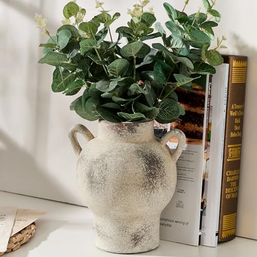 LUKA Antique Ceramic Vase with 2 Handle,7.28 inches Rustic Vase Minimalist Decor, Decorative Vases for Home Decor, Table, Living Room, Shelf, Christmas Decoration(Medium,Gray) - color: M-gray(7.28 In)