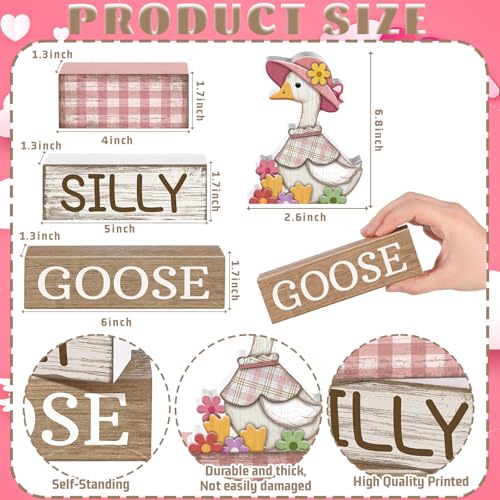 Yuntau 4 Pcs One Silly Goose Birthday Party Decoration Wood Silly Goose Table Sign Pink Baby Shower Tiered Tray Decor Tabletop Centerpieces for First Birthday Baby Shower Home Shelf Office - style: Goose