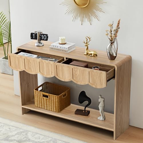 ORRD Console Table with Drawers, Mid-Century 43 Inches Narrow Entryway Table with Open Storage Shelves, Hallway Accent Tables Behind Couch Tables for Living Room - Natural - color: Natural