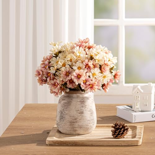 Ceramic Small Flower Vase, 6“ Rustic Farmhouse Vases Home Decor, Short Pottery Decorative Pampas Vase for Table Living Room Entryway Mantel Bookshelf Bedroom Bathroom Kitchen-Rustic - color: 6“ H - Rustic