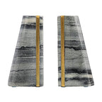 Main + Mesa Modern Marble Bookends with Brass Detail, Set of 2, Grey - color: Black