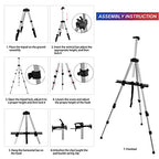 Portable Artist Easel Stand - Adjustable Height Painting Easel with Bag - Table Top Art Drawing Easels for Painting Canvas, Wedding Signs & Tabletop Easels for Display - Metal Tripod - 17x66 inches - style: 66 Inch Argent Silver (2 Pack)