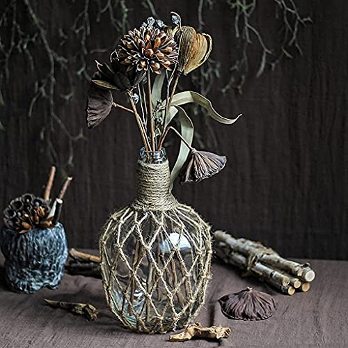MDLUU Glass Jug with Twine 10" Tall, Flower Vase with Rope Net, Decorative Bottle Vase for Dining Room, Bedroom, Bathroom, Mantel - style: with twine rope