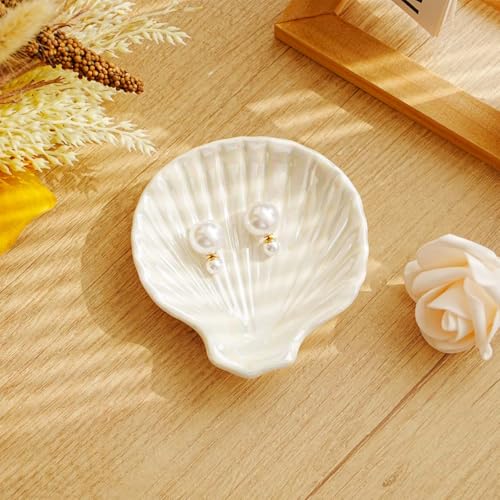Gifts For Women Shell Ceramic Jewelry Dish Tray, Vanity Ring Dish Ceramic Jewlery Trays Trinket Ring Holder,Room Decor Aesthetic,Decorative Vanity Key Tray (Shell A) - style: Shell A