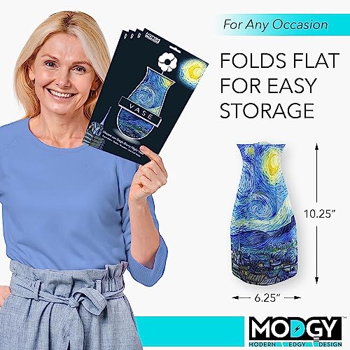 MODGY Expandable Flower Vase, Plastic Decorative Modern Foldable Printed Vases for Centerpieces for Wedding, Dining Table, Home Decor, Living Room, Bathroom, Starry Night, Vincent Van Gogh, 4 Pack - style: 4 Pack