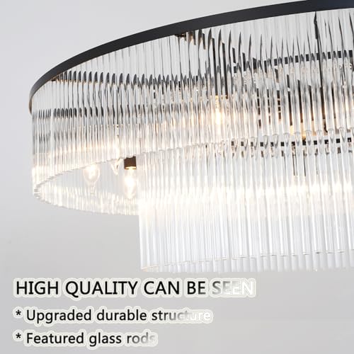 Black Glass Chandelier, Large Modern 2-Tier Glass Rod Chandelier Lighting for High Ceiling Foyer Hall Staircase, 12-Light Round Hanging Ceiling Light Fixture 39" - size: Large Black (39" x 70")
