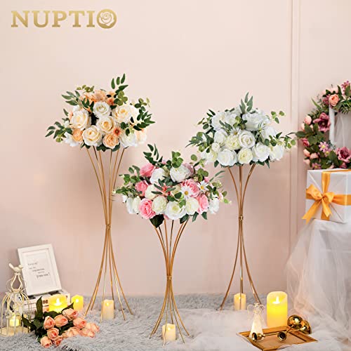 NUPTIO 2 Pcs Gold Vases for Centerpieces, 31.1in Tall Metal Trumpet Vase, Road Lead for Wedding Party Dinner Centerpiece, Flower Stand for Christmas Anniversary Birthday Home Decoration - size: 31.1 inch Tall
