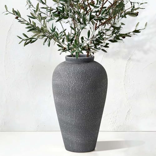 Large Ceramic Flower Vase 11 Inches, YBX Black Rustic Ceramic Vase, Decorative Farmhouse Tall Vase for Home Decor, Living Room, Bedroom, Centerpieces, Console, Wedding, Table Decorations, Black - color: Rustic Black-11"