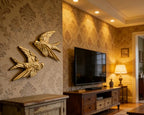 AMOIENSIS Bird Wall Sculpture Art, (Set of 2) 4¾ inch Resin Gold Bird 3D Sculpted Floating Hanging Wall Sculpture Decoration - color: Gold