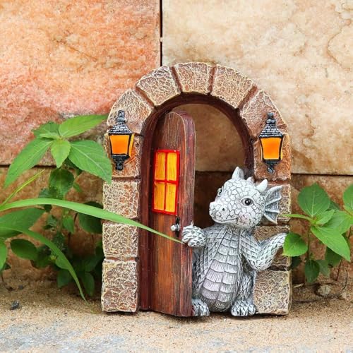 YWHWXB Garden Dragon Resin Sculpture,Lovely Outdoor Sculpture Ornaments,Garden Dragon Decor Statue for Home Patio Courtyard Lawn Decoration - color: Open the Door