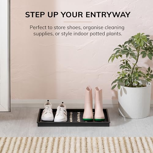 Anji Mountain AMB0BT2F-008 Black Rubber Boot/Shoe Tray with Coir, Fits 2 Pair (24.5" Wide), Gray & Ivory Insert - color: Gray and Ivory Insert, size: 24" x 14" x 1.5"