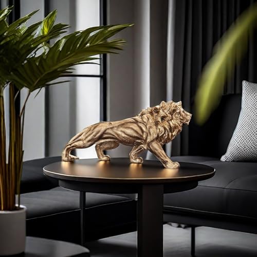 FUNSXBUG 14 Inch Resin Lion Statue Sculpture Figurines Animal Collectible Figurine Gift Idea Home Desktop Decoration Gold