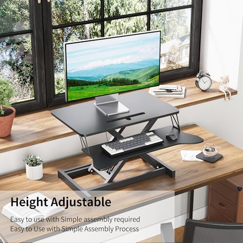 Panana Standing Desk Height Adjustable Sit to Stand Converter Stand Up Desk Tabletop Workstation Dual Monitor Desk Riser for Home Office (37") - size: 37"