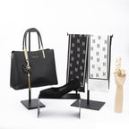 Purse Display Stand T Shaped, Countertop Jewelry/Scarf/Handbag T-Bar Display Stand, Tabletop Double Hook Hanging Stands for Long Necklaces, Metal with Adjustable Height - Black - color: Black