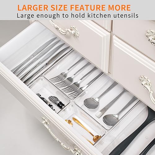 Criusia 21 Pack Large Clear Plastic Drawer Organizer Trays | BPA-Free Acrylic Organizer Bins for Large Kitchen Utensils, Bathroom, Makeup, Jewelries, Office Desk, School Supplies, Perfume - size: 21 Pack